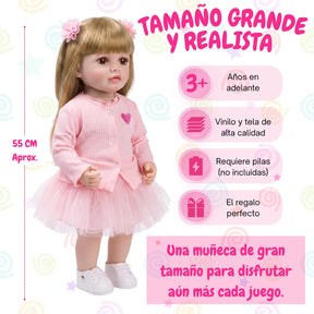 Muñeca Bebé Real Gestos Grande 55 cm Interactiva Habla, Canta, Mueve Cabeza, Boca y Manos