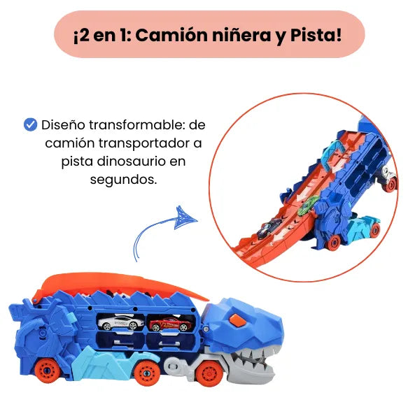 Pista Niñera Dinosaurio Transportadora Transformable 2 en 1 Para Niños