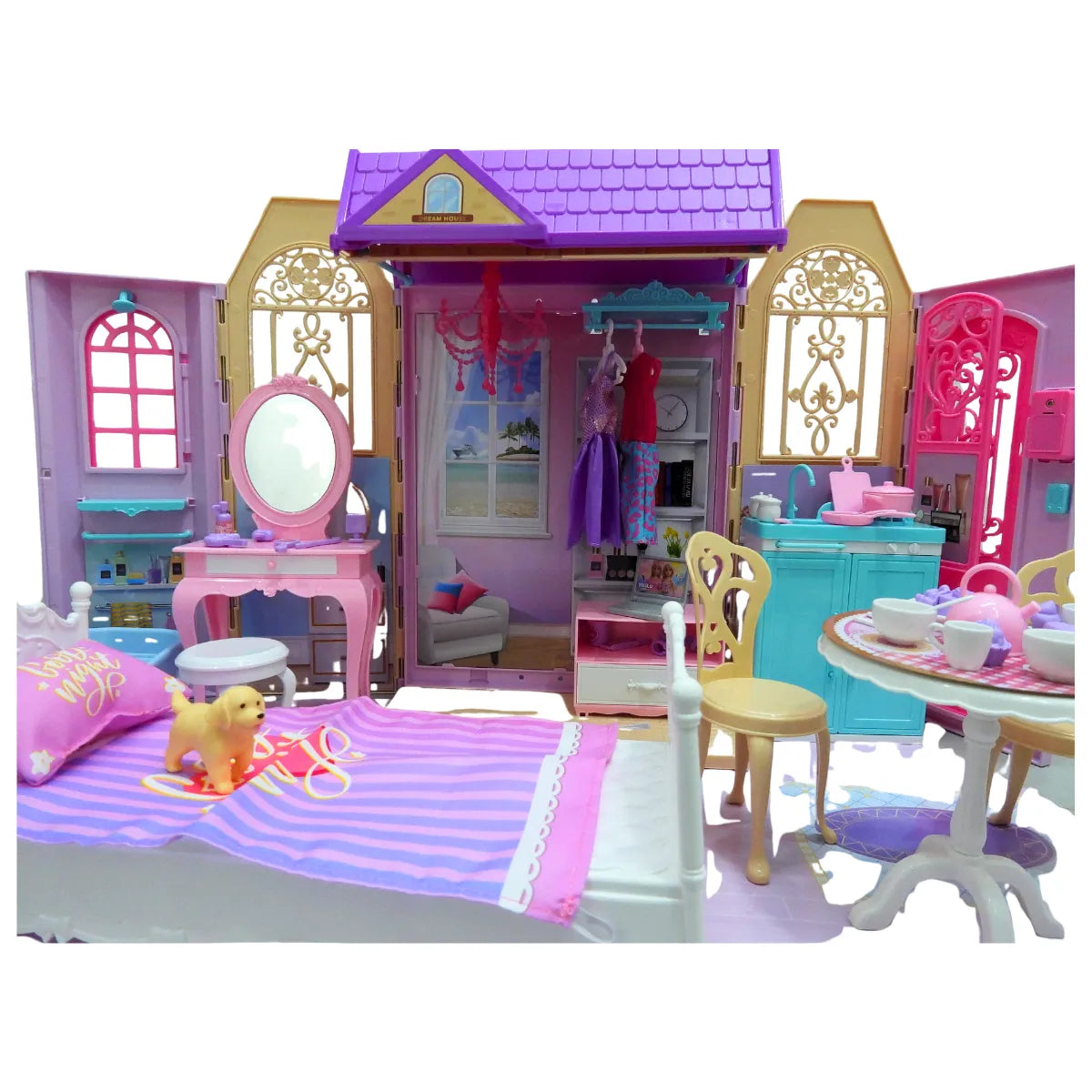 Casa de Muñecas Tipo Maleta con Muñeca y 60 Accesorios Para Niñas