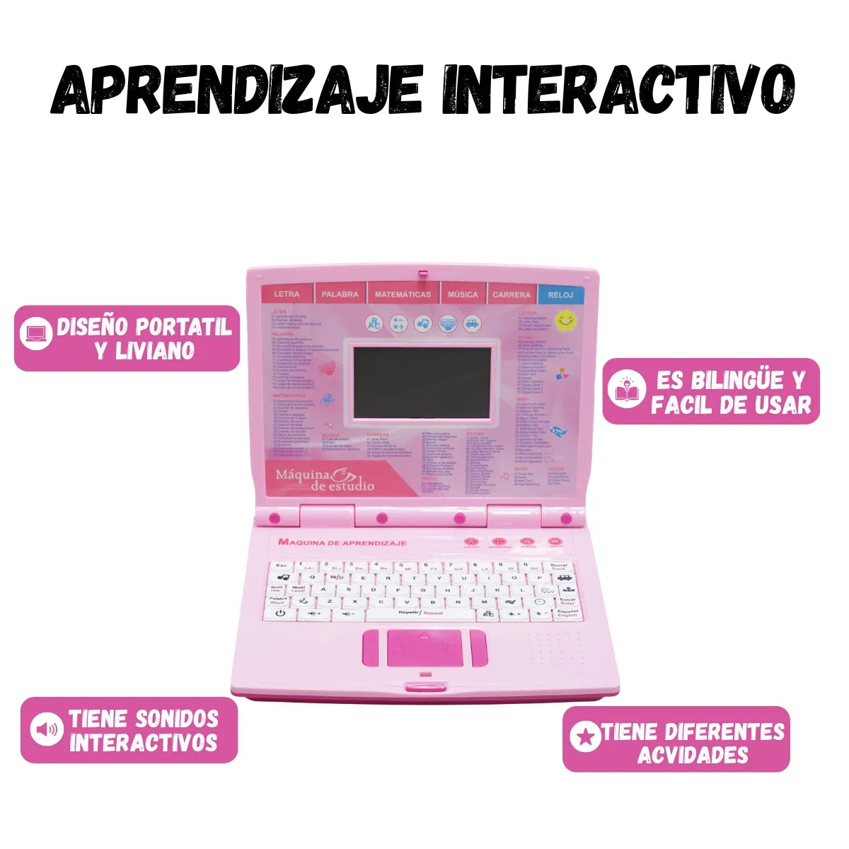 Computador Didactico Juguete Con 130 Funciones De Niña Rosado