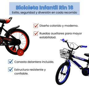 Bicicleta Infantil Rin 16 Para Niño Con Llantas Auxiliares