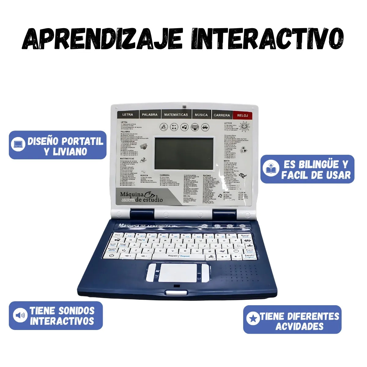 Computador Didactico Juguete Con 130 Funciones De Niño Azul
