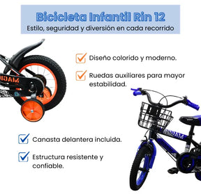 Bicicleta Infantil Rin 12 Para Niño Con Llantas Auxiliares