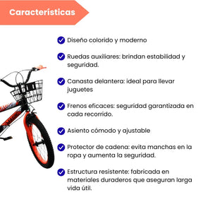 Bicicleta Infantil Rin 16 Para Niño Con Llantas Auxiliares