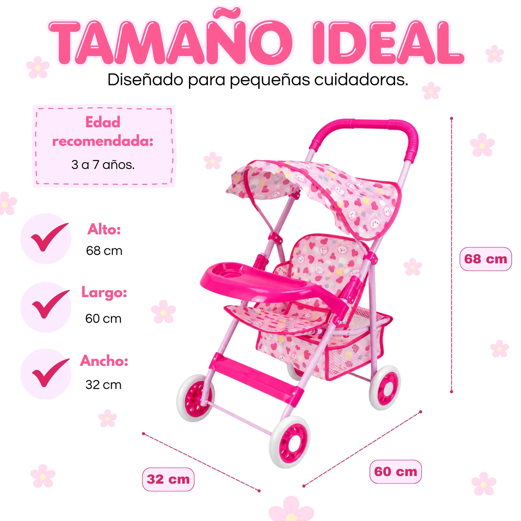 Coche Metálico Grande Plegable Para Muñecas