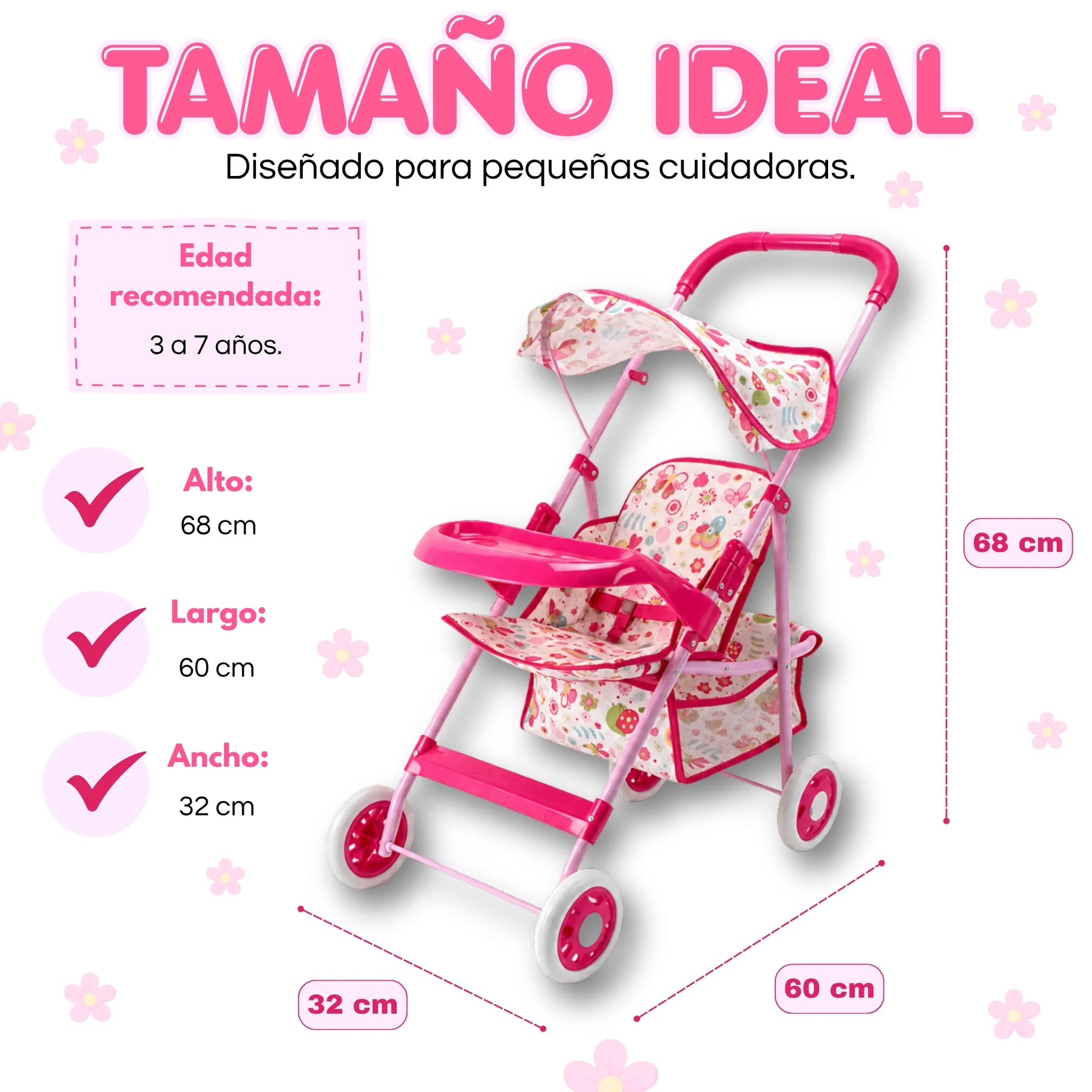 Coche Metálico Grande Plegable Para Muñecas