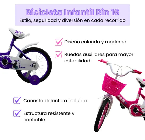 Bicicleta Infantil Rin 16 Para Niña Con Llantas Auxiliares