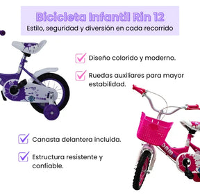 Bicicleta Infantil Rin 12 Para Niña Con Llantas Auxiliares