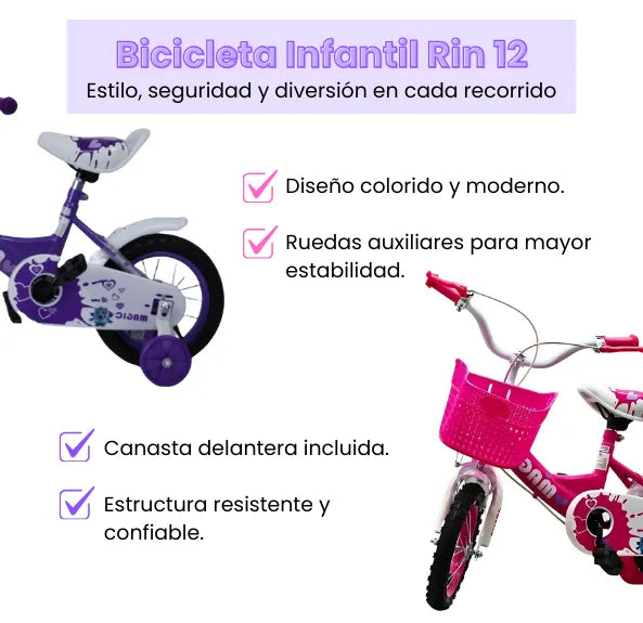 Bicicleta Infantil Rin 12 Para Niña Con Llantas Auxiliares