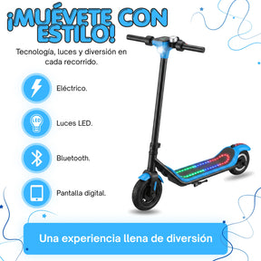 Scooter Eléctrico con Luces LED, Bluetooth y Pantalla Digital Para Niña y Niño