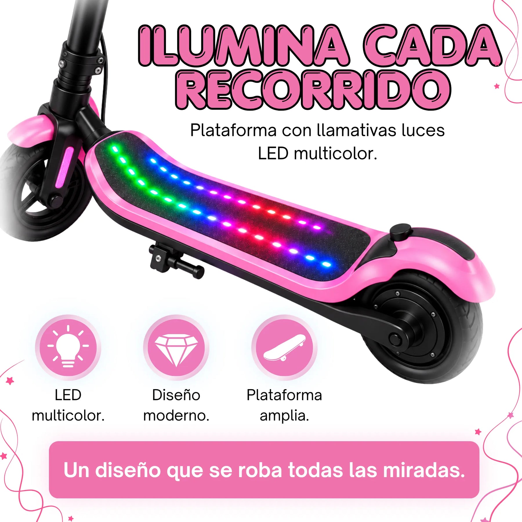 Scooter Eléctrico con Luces LED, Bluetooth y Pantalla Digital Para Niña y Niño