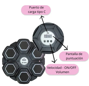 Tablero de Boxeo Musical Infantil con Luces LED Y Bluetooth