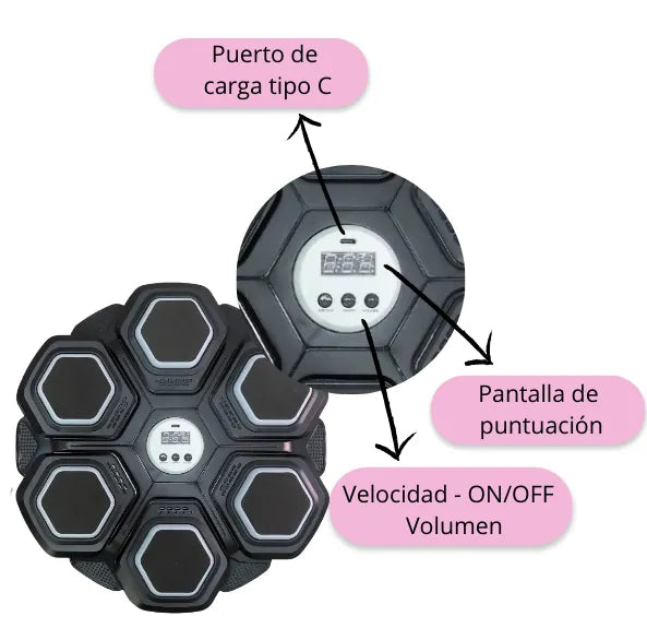 Tablero de Boxeo Musical Infantil con Luces LED Y Bluetooth