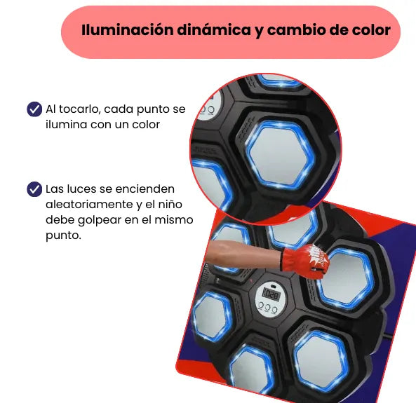 Tablero de Boxeo Musical Infantil con Luces LED Y Bluetooth
