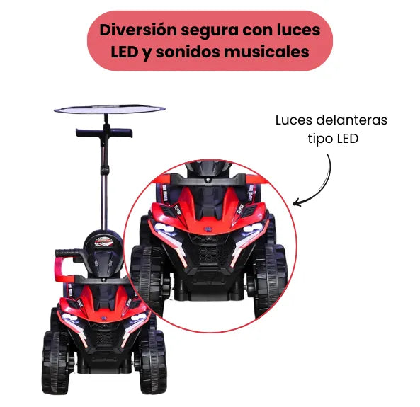 Montable Cuatrimoto Pequeña Para Niños Con Guía, Luces y Bluetooth