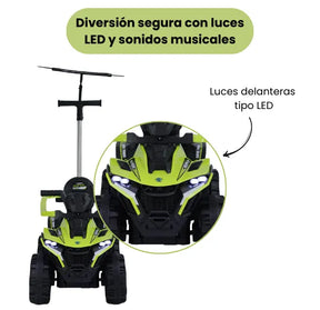 Montable Cuatrimoto Pequeña Para Niños Con Guía, Luces y Bluetooth
