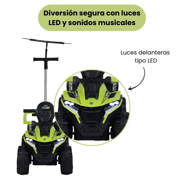 Montable Cuatrimoto Pequeña Para Niños Con Guía, Luces y Bluetooth
