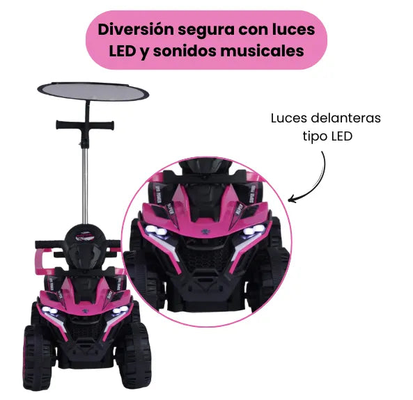 Montable Cuatrimoto Pequeña Para Niñas Con Guía, Luces y Bluetooth