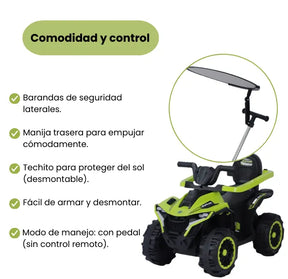 Montable Cuatrimoto Pequeña Para Niños Con Guía, Luces y Bluetooth