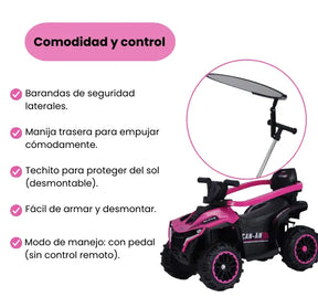 Montable Cuatrimoto Pequeña Para Niñas Con Guía, Luces y Bluetooth