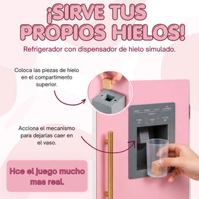 Cocina Infantil de Madera Grande 3 en 1 con Refrigerador, Cafetera, Lavadora y Accesorios