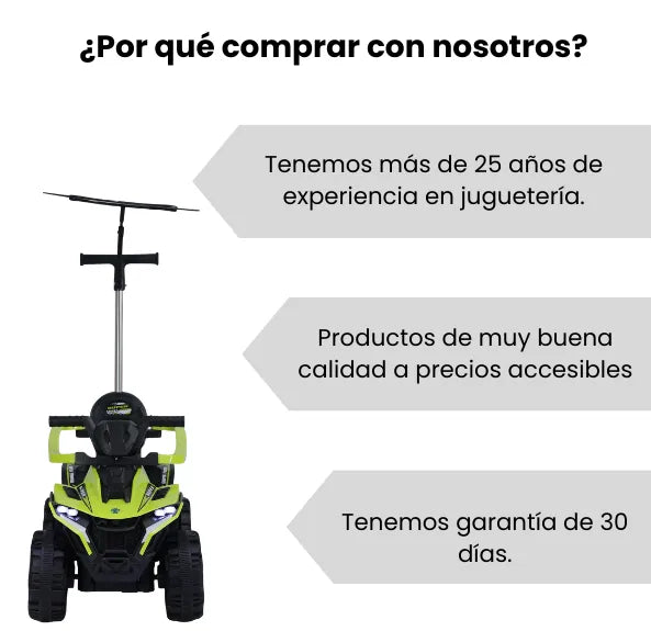 Montable Cuatrimoto Pequeña Para Niños Con Guía, Luces y Bluetooth