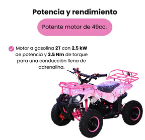 Cuatrimoto Gasolina 49cc Para Niños Y Niñas Llantas 4”, Frenos de Disco y Luces LED