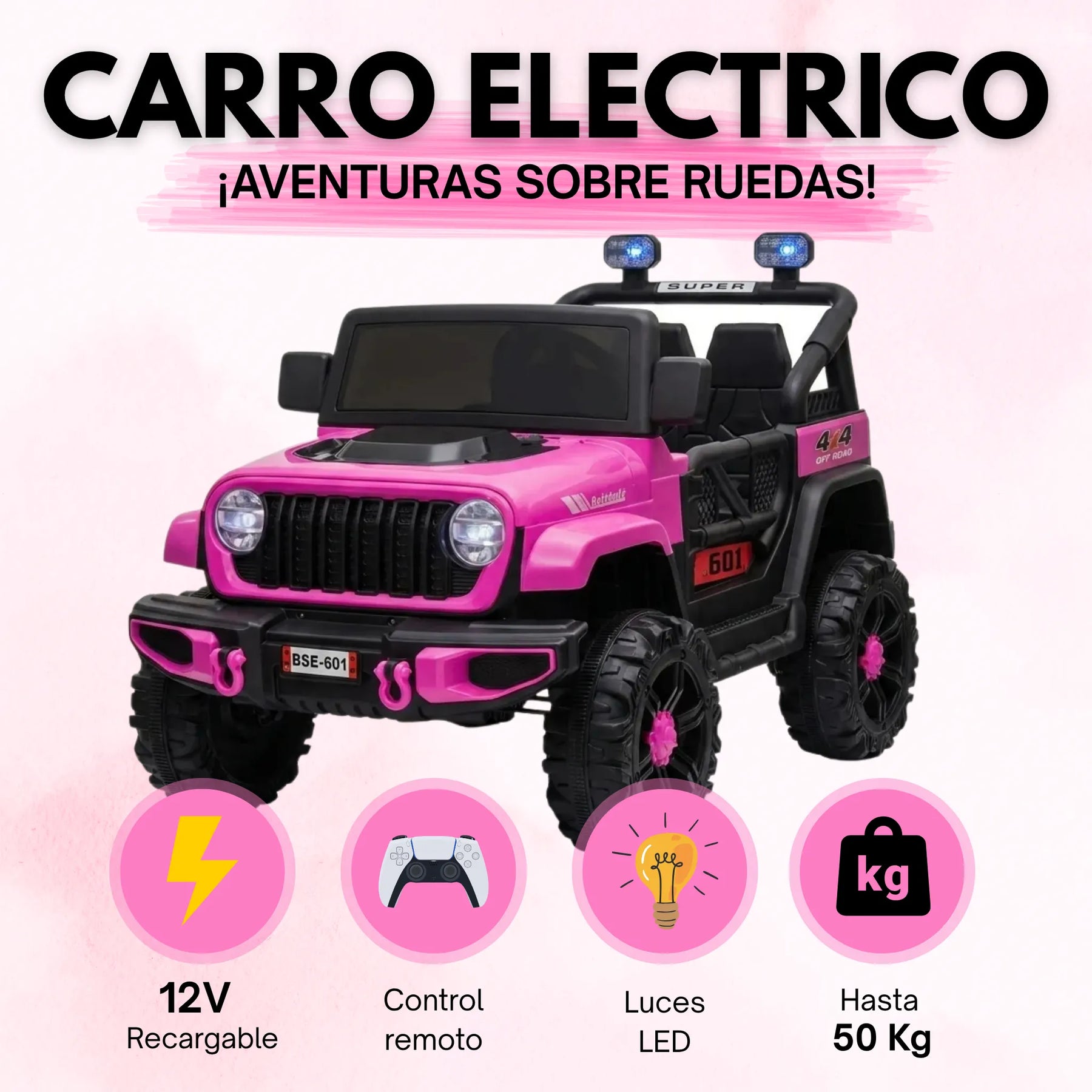 Montable Campero Mediano Para Niña Con Control Remoto, Luces LED Y Sonidos