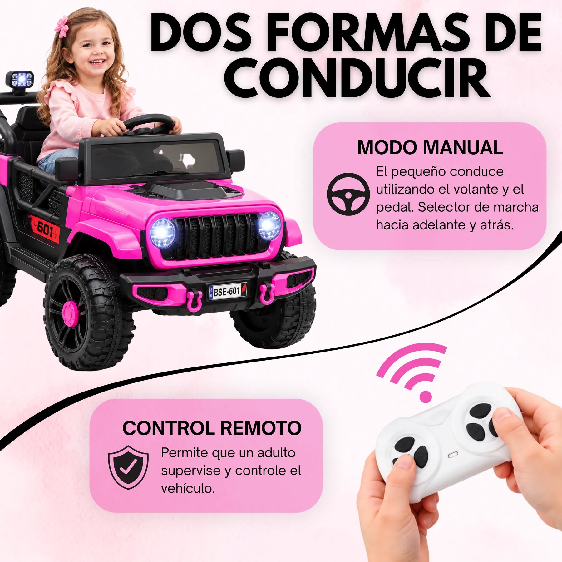 Montable Campero Mediano Para Niña Con Control Remoto, Luces LED Y Sonidos