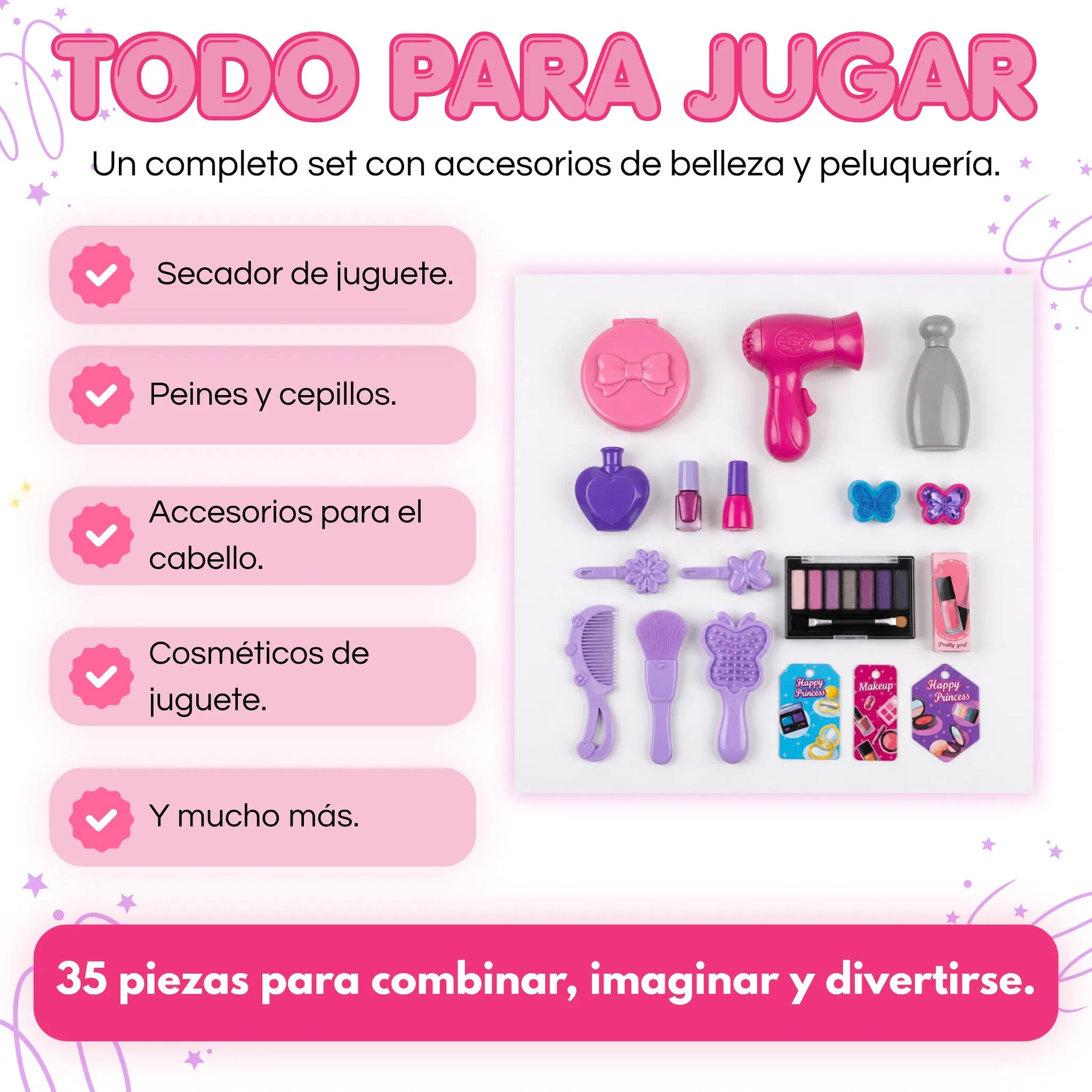 Tocador Infantil Princesa Luz, Sonido, Proyección, Silla y Accesorios