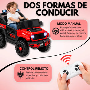 Montable Campero Mediano Para Niño Con Control Remoto, Bluetooth, Luces LED Y Sonidos