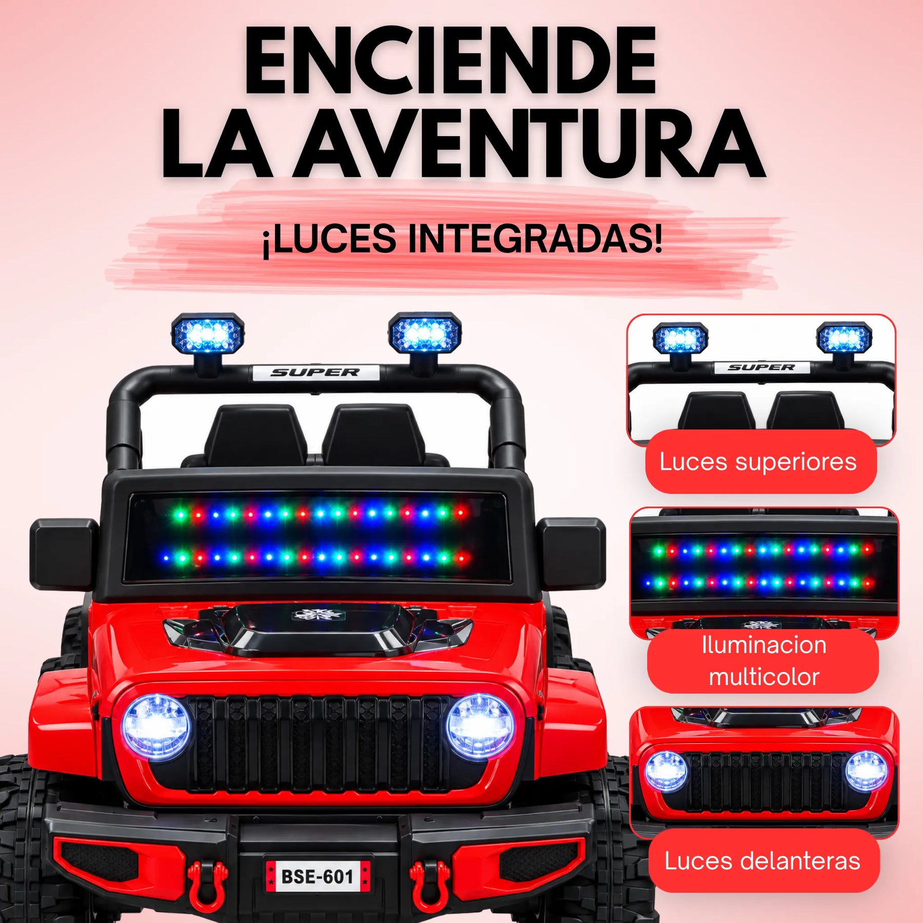 Montable Campero Mediano Para Niño Con Control Remoto, Bluetooth, Luces LED Y Sonidos