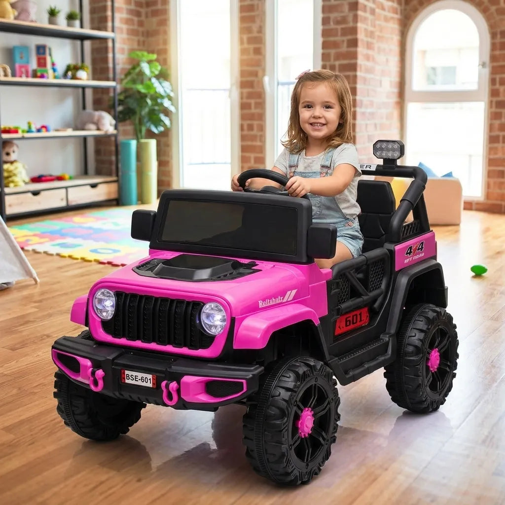 Montable Campero Mediano Para Niña Con Control Remoto, Bluetooth, Luces LED Y Sonidos