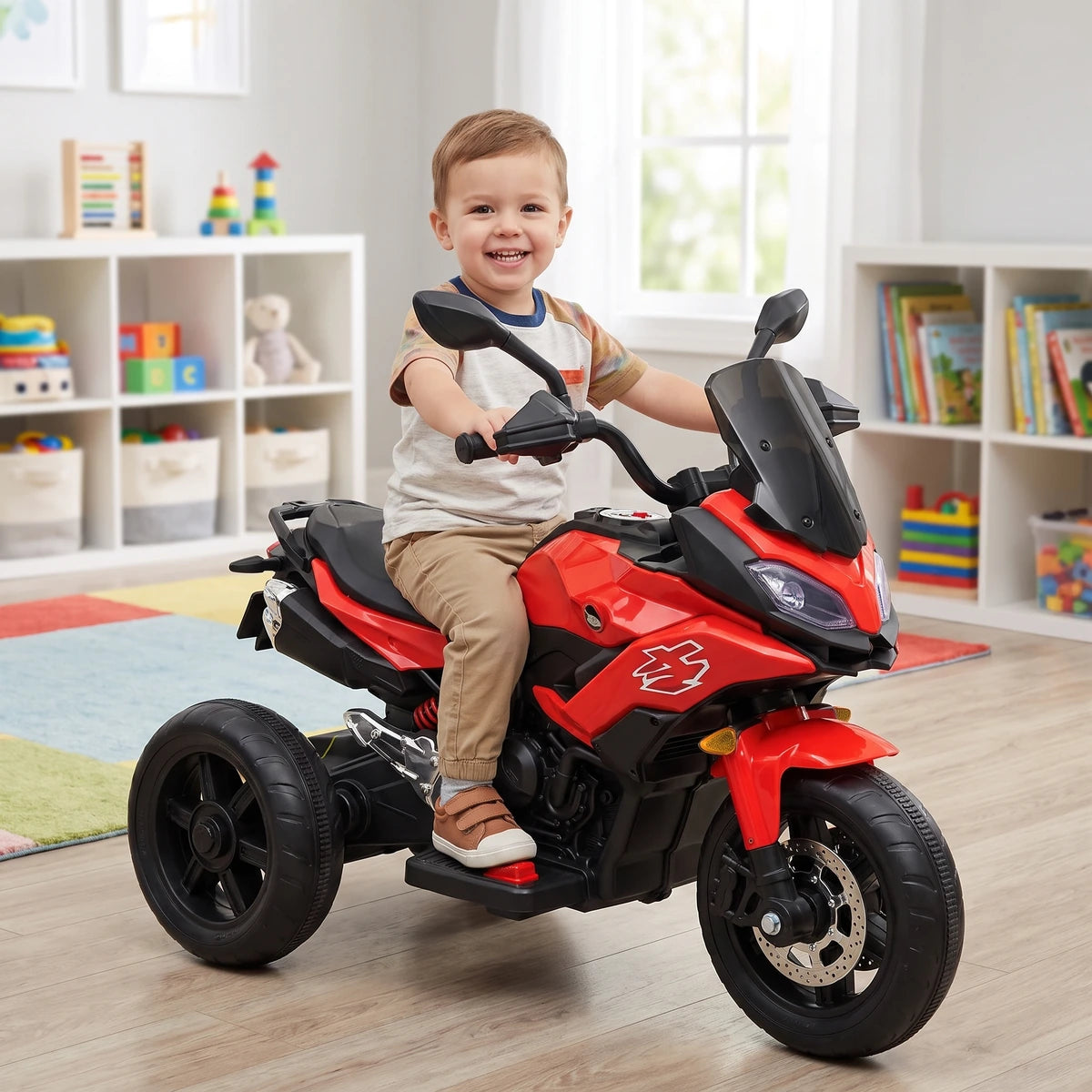 Montable Moto HD Infantil 3 Ruedas Con Luces LED, Sonidos, Bluetooth, USB Y Micrófono