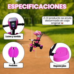 Triciclo Paseador 2 en 1 Con Guía Para Bebes Niñas y Niños