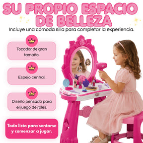 Tocador Infantil Princesa Luz, Sonido, Proyección, Silla y Accesorios