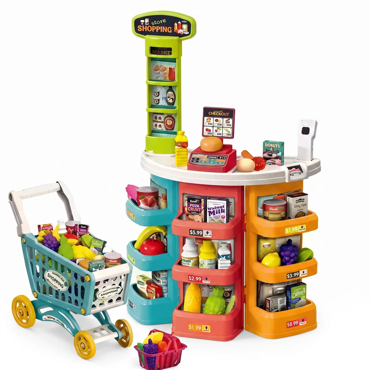 Supermercado Infantil con Carrito y Caja Registradora 60 Piezas Luces y Sonido