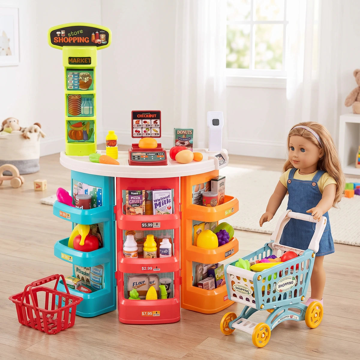 Supermercado Infantil con Carrito y Caja Registradora 60 Piezas Luces y Sonido