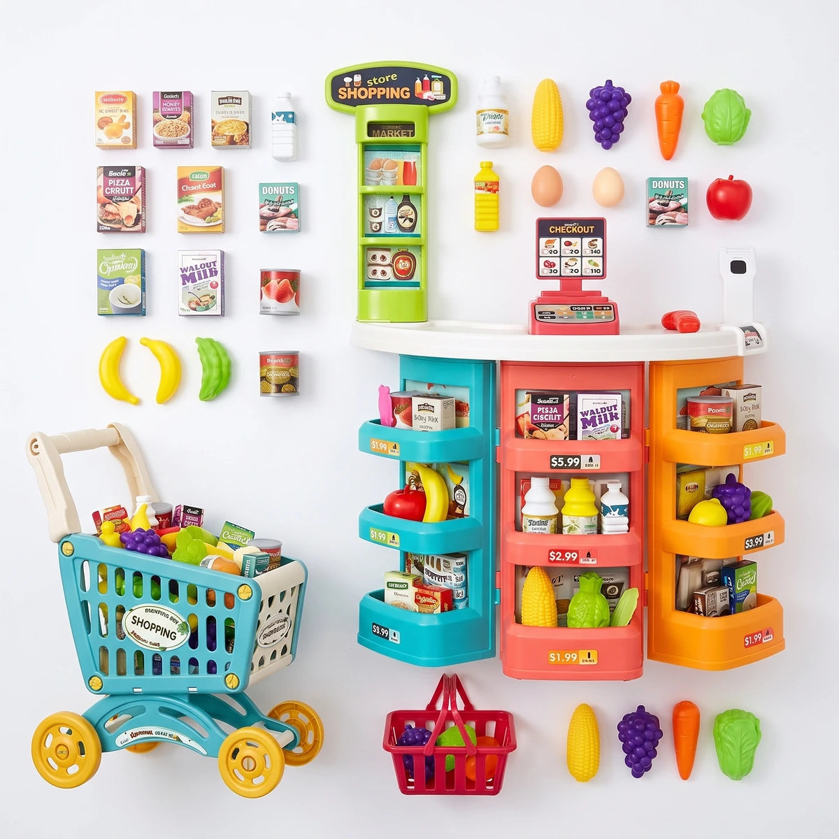 Supermercado Infantil con Carrito y Caja Registradora 60 Piezas Luces y Sonido