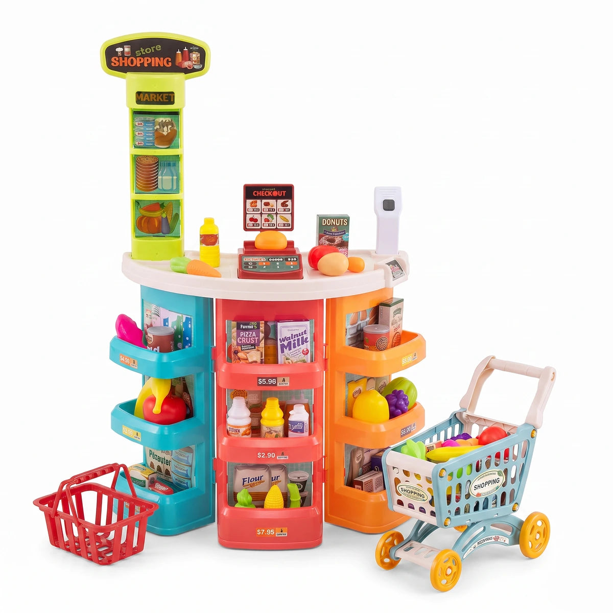 Supermercado Infantil con Carrito y Caja Registradora 60 Piezas Luces y Sonido