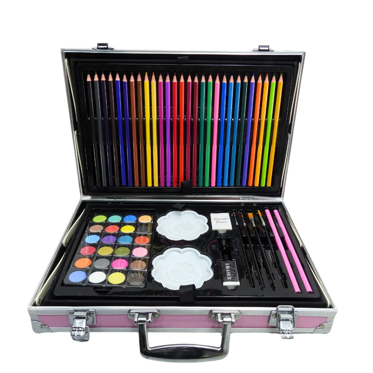 Set De Arte Maletín Por 145 Piezas Metálico Para Niñas Incluye Crayones Pinturas Acuarelas