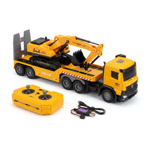 Camión Tráiler Con Excavadora RC 2.4GHz Juguete A Control Remoto Con Batería Recargable para Niños