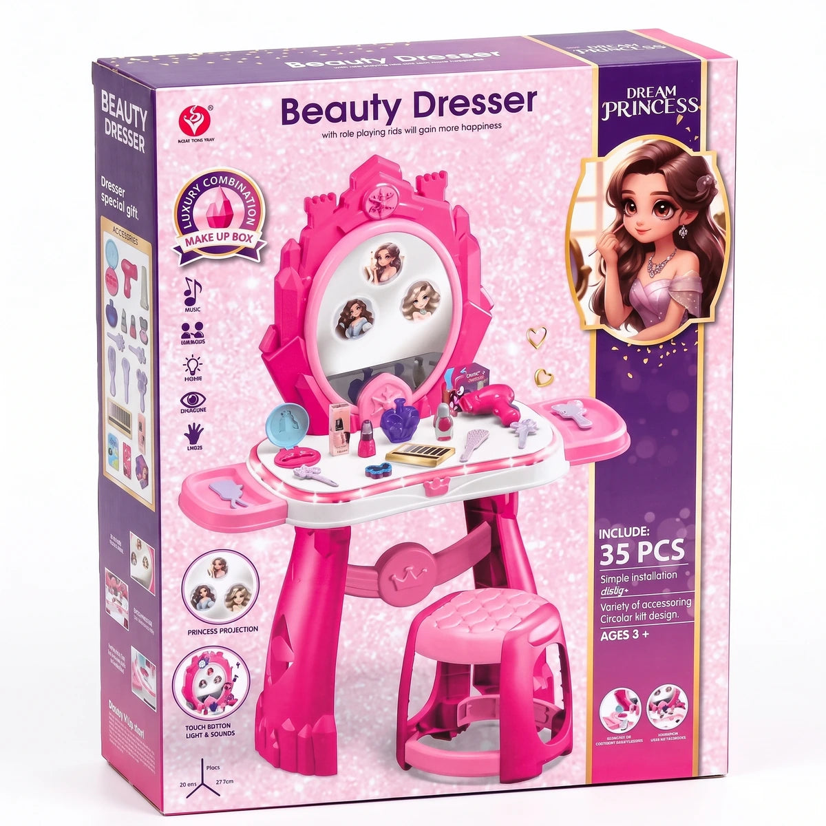 Tocador Infantil Princesa Luz, Sonido, Proyección, Silla y Accesorios