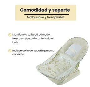 Silla Reclinable Para Baño de Bebé Plegable Con Cojín y 3 Niveles de Altura