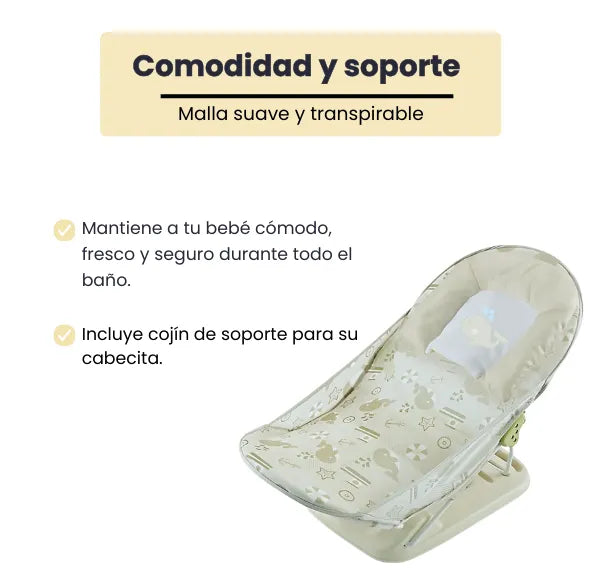 Silla Reclinable Para Baño de Bebé Plegable Con Cojín y 3 Niveles de Altura