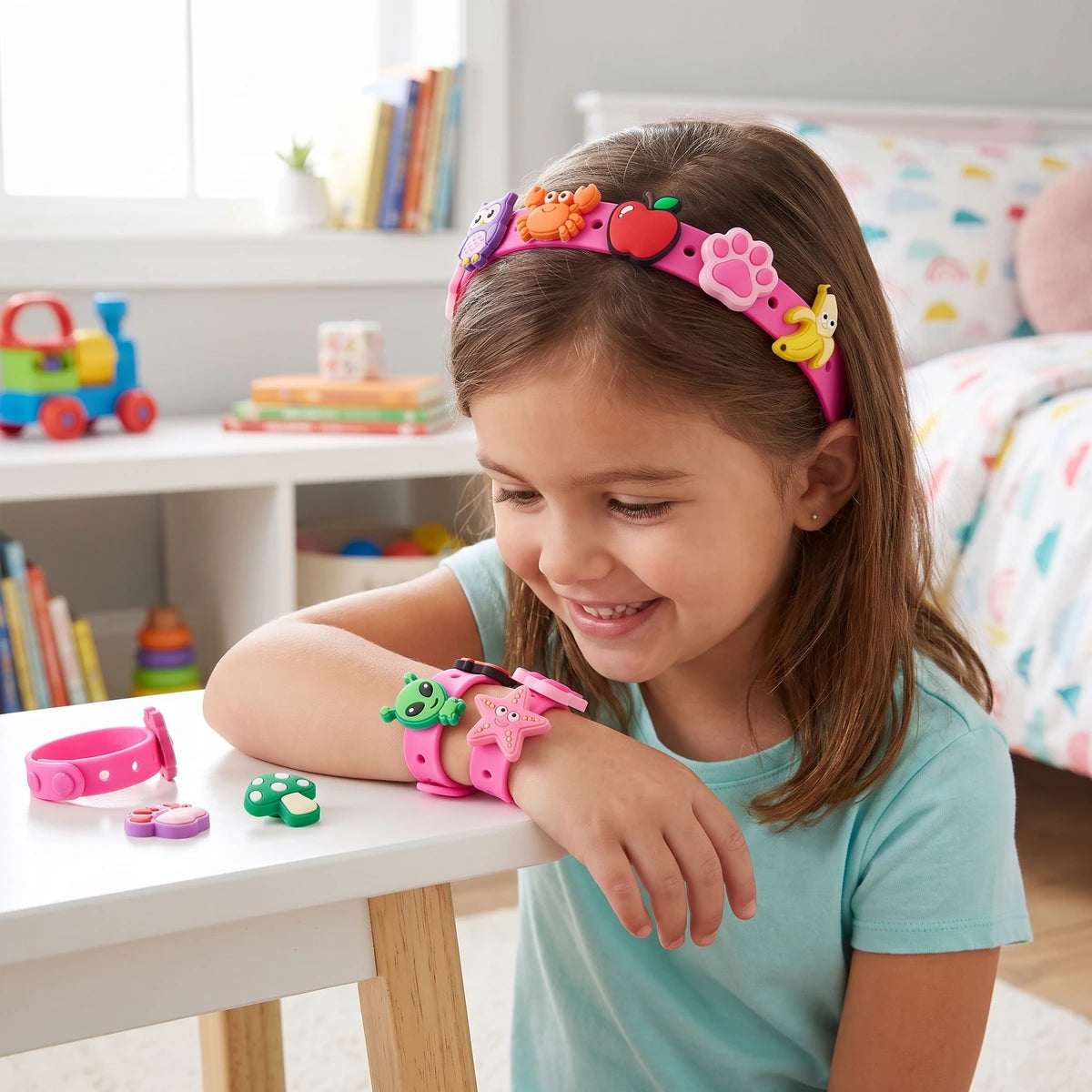 Set de Pulseras, Diadema Y Hebillas Charm Para Niña