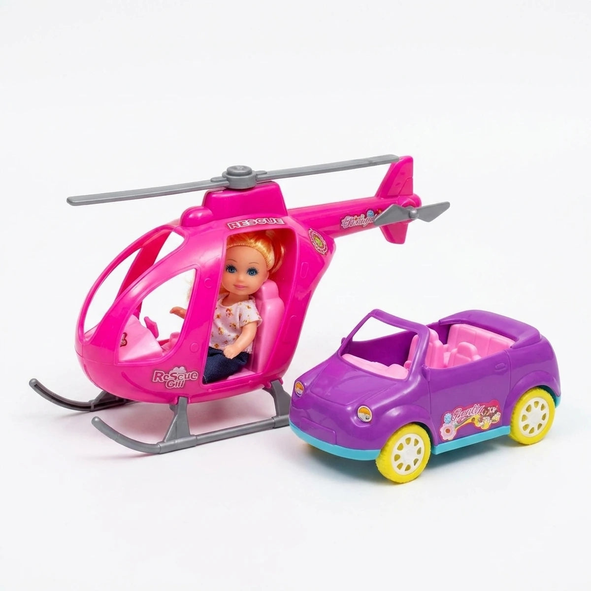 Muñeca Pequeña Mas Carro Y Helicóptero Para Niña
