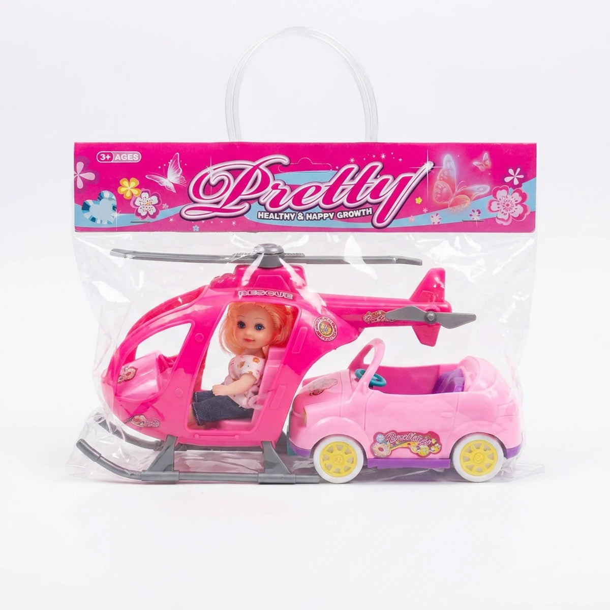 Muñeca Pequeña Mas Carro Y Helicóptero Para Niña