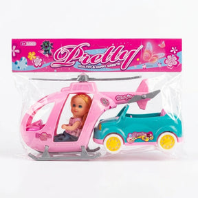 Muñeca Pequeña Mas Carro Y Helicóptero Para Niña