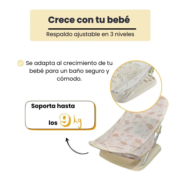 Silla Reclinable Para Baño de Bebé Plegable Con Cojín y 3 Niveles de Altura